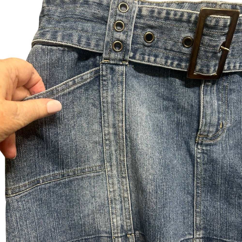 725 Originals Denim Mini Skirt w/ Wide Belt - Released Hem - Size L - Picture 4 of 8